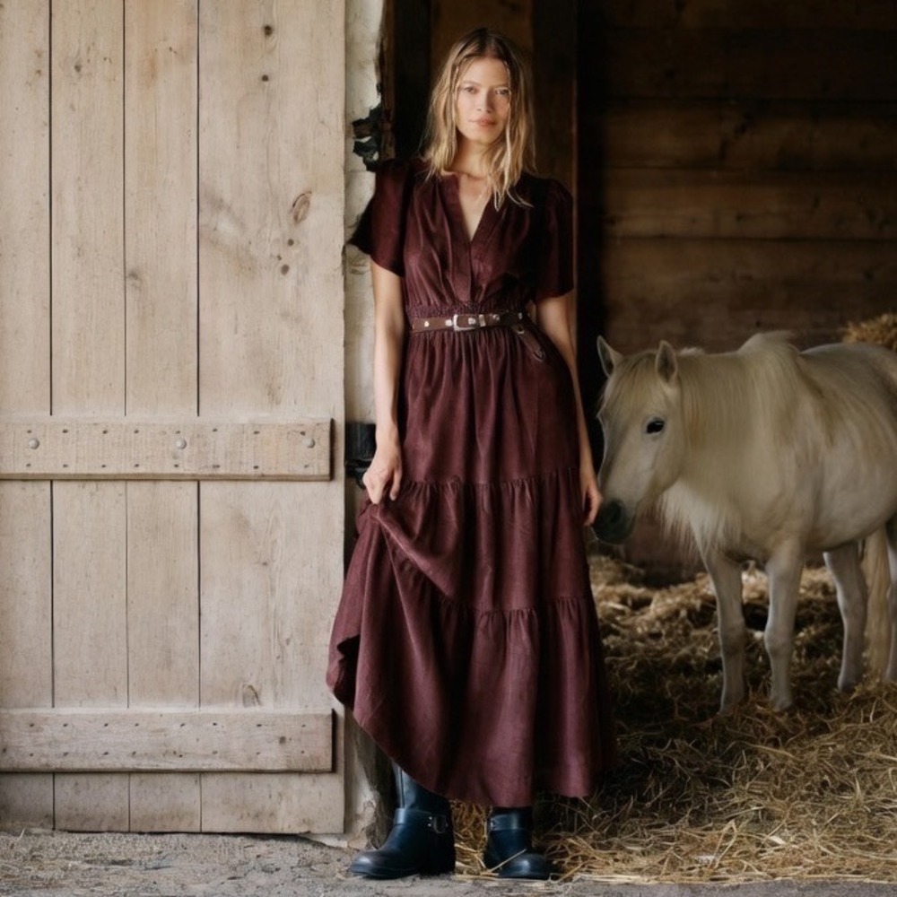Anthropologie Somerset Maxi Dress Corduroy Edition Burgundy Wine Red S OB1790773 - Picture 1 of 9